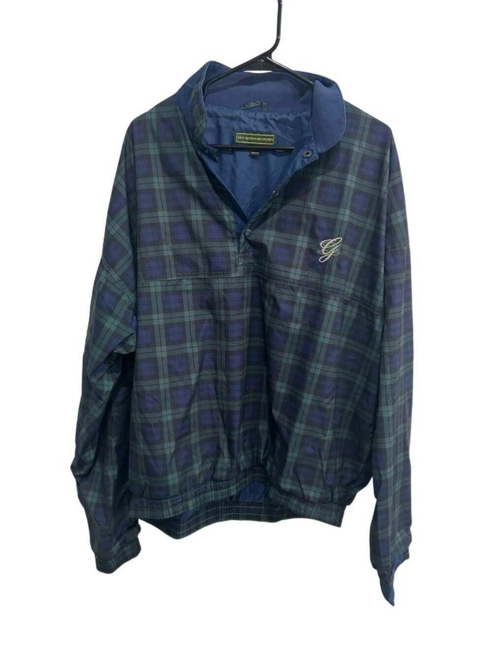 Sun Mountain Sports XL Plaid Windbreaker Green Blue Pullover Collegiate